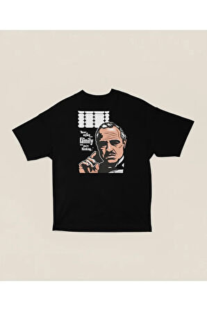 The Family Godfather Film Baskılı Unisex Oversize Tişört