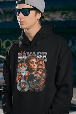 21 Savage Rapper Baskılı Unisex Oversize Hoodie