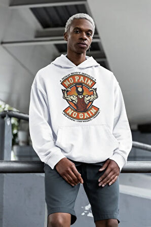 No Pain No Gain Baskılı Unisex Oversize Fitness Gym Hoodie