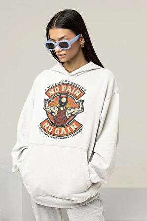 No Pain No Gain Baskılı Unisex Oversize Fitness Gym Hoodie