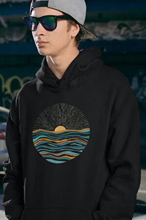 Özel Tasarım Gün Batımı Baskılı Unisex Oversize Hoodie