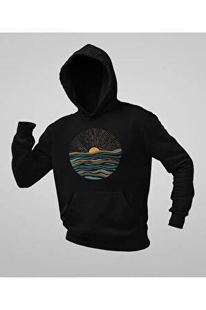 Özel Tasarım Gün Batımı Baskılı Unisex Oversize Hoodie