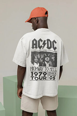 AC DC Müzik Grubu Rock Metal Baskılı Unisex Tişört, Oversize Highway To Hell 1979 Tour Tişört