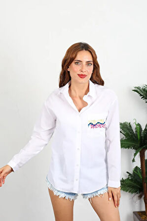 Breath Deeper ! Yazılı Unisex Tasarım Cepli Gömlek