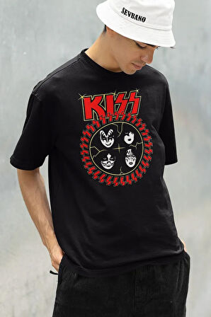 Rock Metal Müzik Grubu Kiss Baskılı Unisex Oversize Tişört