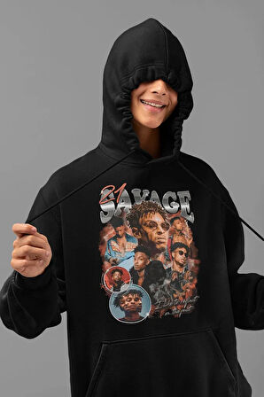 21 Savage Rapper Baskılı Unisex Oversize Hoodie