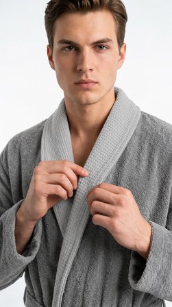İpekçe Home Unisex Waffle Yakalı %100 Pamuk Bornoz Takımı Açık Antrasit 3'lü Set