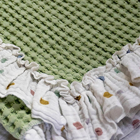 Waffle Müslin Fırfır Detaylı Çocuk & Bebek Örtü | Battaniye | Pike |90X100 %100 Pamuk Çok Amaçlı