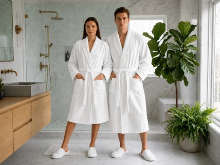 İpekçe Home Waffle Bornoz Takımı Unisex %100 Pamuk Beyaz 3'lü Set