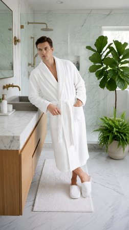 İpekçe Home Waffle Bornoz Takımı Unisex %100 Pamuk Beyaz 3'lü Set