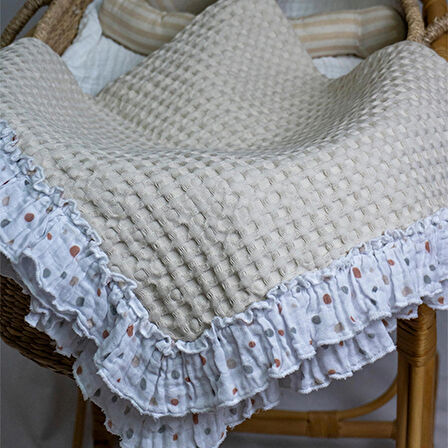 Waffle Müslin Fırfır Detaylı Çocuk & Bebek Örtü | Battaniye | Pike |90X100 %100 Pamuk Çok Amaçlı