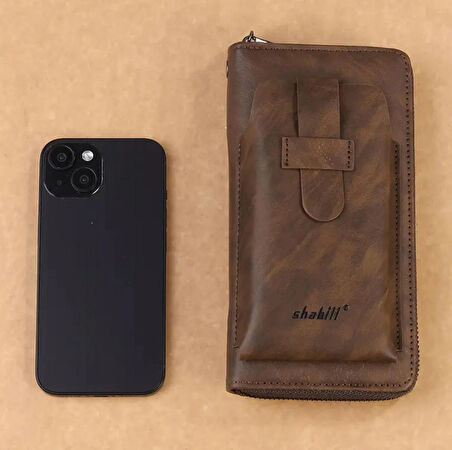 Telefon Bölmeli Erkek Cüzdan Fermuarlı ve El Bantlı Paraportföy
