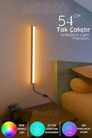 Mini Stick - Uzaktan Kumandalı Rgb Led 16 Renk Aplik - 54 Cm