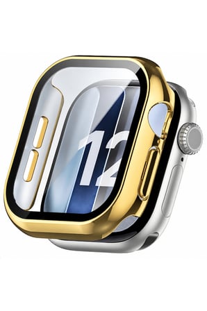 Apple Watch 12 46mm Uyumlu Şeffaf Sert Sararmaz Ekran ve Kasa Koruyucu Kılıf