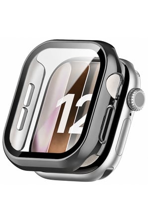 Apple Watch 12 46mm Uyumlu Şeffaf Sert Sararmaz Ekran ve Kasa Koruyucu Kılıf