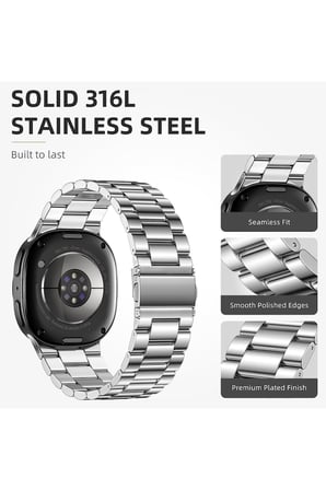 Samsung Galaxy Watch 8 / Watch 9 – 40 mm / 44 mm / Classic 46mm Paslanmaz Çelik Baklalı Kordon