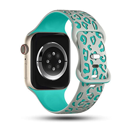 Apple watch 10 42MM 6 7 8 9 Se Uyumlu 38-40-41MM Leopar Desenli Silikon Spor Kordon