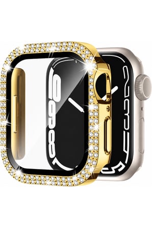 Apple Watch 12 46mm Uyumlu Taşlı Renkli Ekran ve Kasa Koruyucu Kılıf