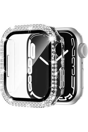Apple Watch 12 46mm Uyumlu Taşlı Renkli Ekran ve Kasa Koruyucu Kılıf
