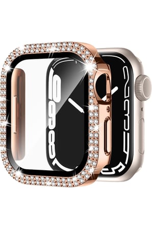 Apple Watch 12 46mm Uyumlu Taşlı Renkli Ekran ve Kasa Koruyucu Kılıf