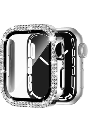Apple Watch 12 46mm Uyumlu Taşlı Renkli Ekran ve Kasa Koruyucu Kılıf