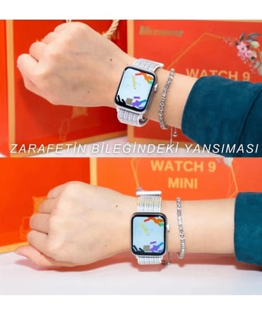 Watch 9 Mini 41 Mm Akıllı Saat Iphone Ve Android Uyumlu Beyaz,Gümüş Su Yolu Bileklik Hediye