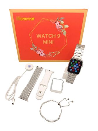 Watch 9 Mini 41 Mm Akıllı Saat Iphone Ve Android Uyumlu Beyaz,Gümüş Su Yolu Bileklik Hediye