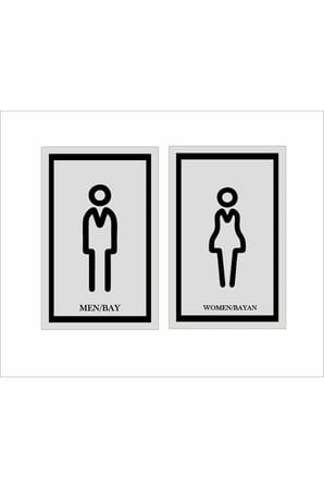 Bay-bayan Wc Yönlendirme Yazısı Metal Gümüş Renk 2'li 90x140 Mm