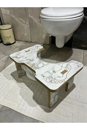 Tuvalet Wc Taburesi Basamak Klozet Altı Tabure Ayak Destek Taburesi Beyaz Mermer Desen
