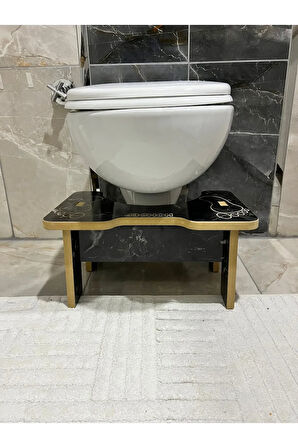 Tuvalet Wc Taburesi Basamak Klozet Altı Tabure Ayak Destek Taburesi Siyah Mermer Desen