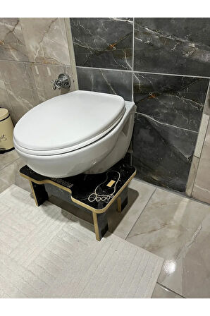 Tuvalet Wc Taburesi Basamak Klozet Altı Tabure Ayak Destek Taburesi Siyah Mermer Desen