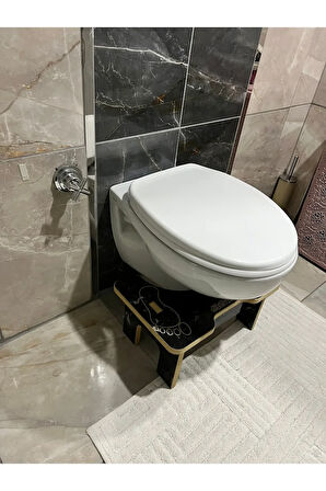 Tuvalet Wc Taburesi Basamak Klozet Altı Tabure Ayak Destek Taburesi Siyah Mermer Desen