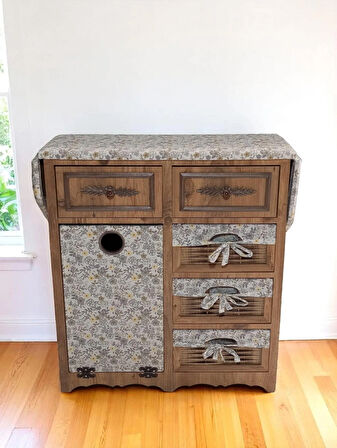 Ahşap Kirli Çamaşır Sepetli Çekmeceli Ütü Masalı Dolap