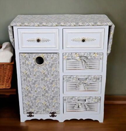 Ahşap Kirli Çamaşır Sepetli Çekmeceli Ütü Masalı Dolap