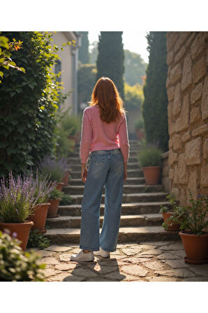 Kadın %100 Pamuk Wide Leg Baggy Jeans