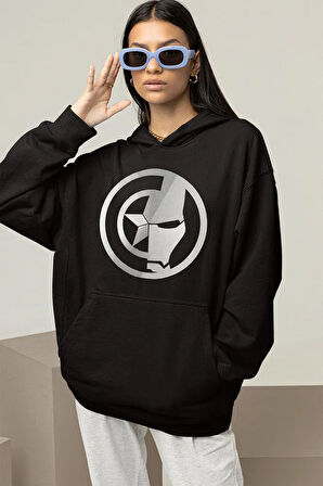 Kaptan Amerika X Iron Man Baskılı Unisex Oversize Avengers Hoodie
