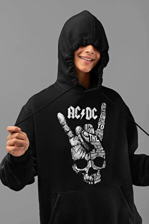 Ac Dc Tasarım Baskılı Unisex Oversize Rock In Roll Hoodie