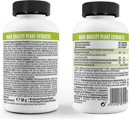 Weider LPC Liver Milk thistle(Deve dikeni)+Artichoke(Enginar) Dandelion Protector Cleanse - 90 caps