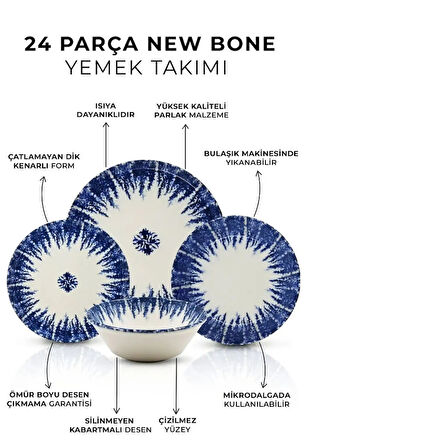 12 Parça 4 Kişilik StarBurst Porselen Yemek Takımı New Bone Yemek Seti