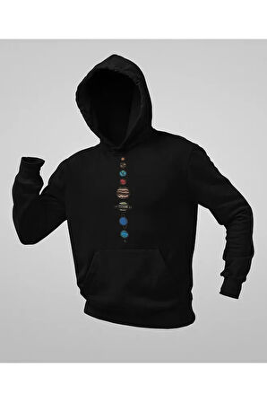 Tasarım Gezegenler Baskılı Unisex Oversize Hoodie
