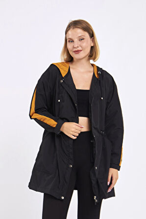 Micro Midi Siyah Kolları Hardal Yağmurluk & Rüzgarlık