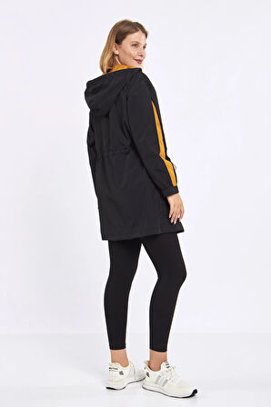 Micro Midi Siyah Kolları Hardal Yağmurluk & Rüzgarlık