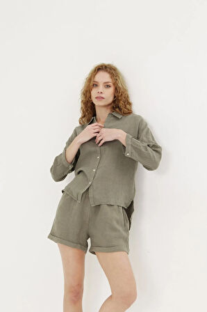 Kadın Haki Keten Takım