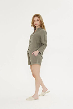 Kadın Haki Keten Takım