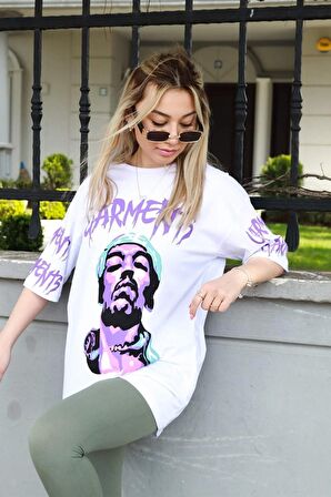 Pamuk Wiz Khalifa Tasarımlı Unisex Beyaz T-shirt