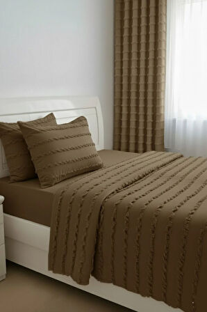 Wave Koleksiyon Bej Tek Kişilik Yatak Örtüsü Seti 160x230 cm + 2 Yastık Kılıfı