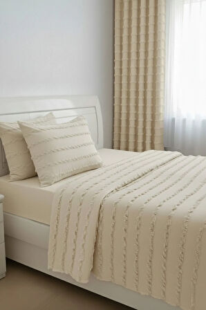 Wave Koleksiyon Koyu Krem Tek Kişilik Yatak Örtüsü Seti 160x230 cm + 2 Yastık Kılıfı