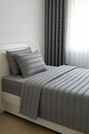 Wave Koleksiyon Gri Tek Kişilik Yatak Örtüsü Seti 160x230 cm + 2 Yastık Kılıfı