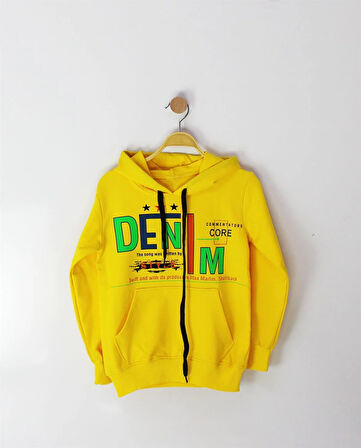 Denim Baskılı Uzun Kollu Sweat-Shırt - Sarı