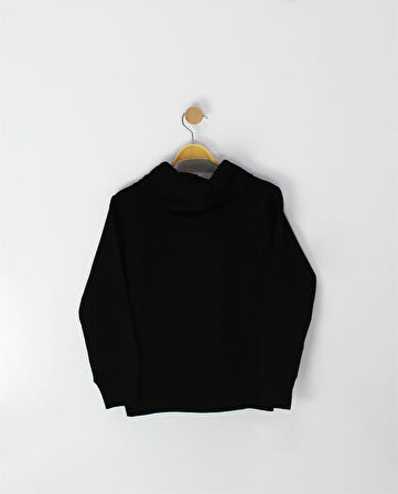 Denim Baskılı Uzun Kollu Sweat-Shırt - Siyah
